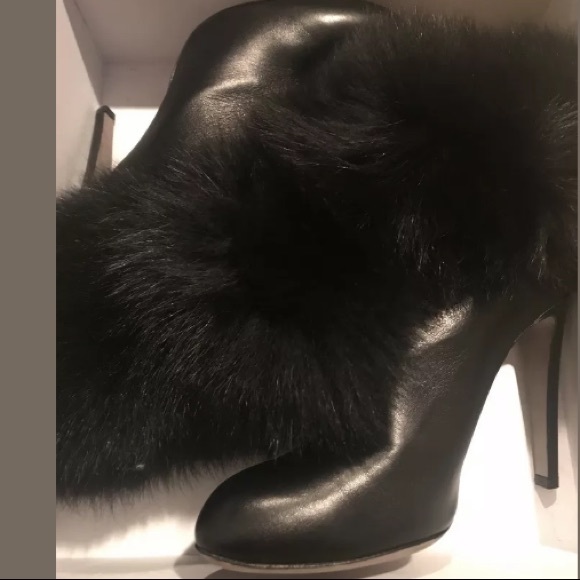 Sergio Rossi Leather Fox Fur Ankle Boot Size 39 - Picture 4 of 8